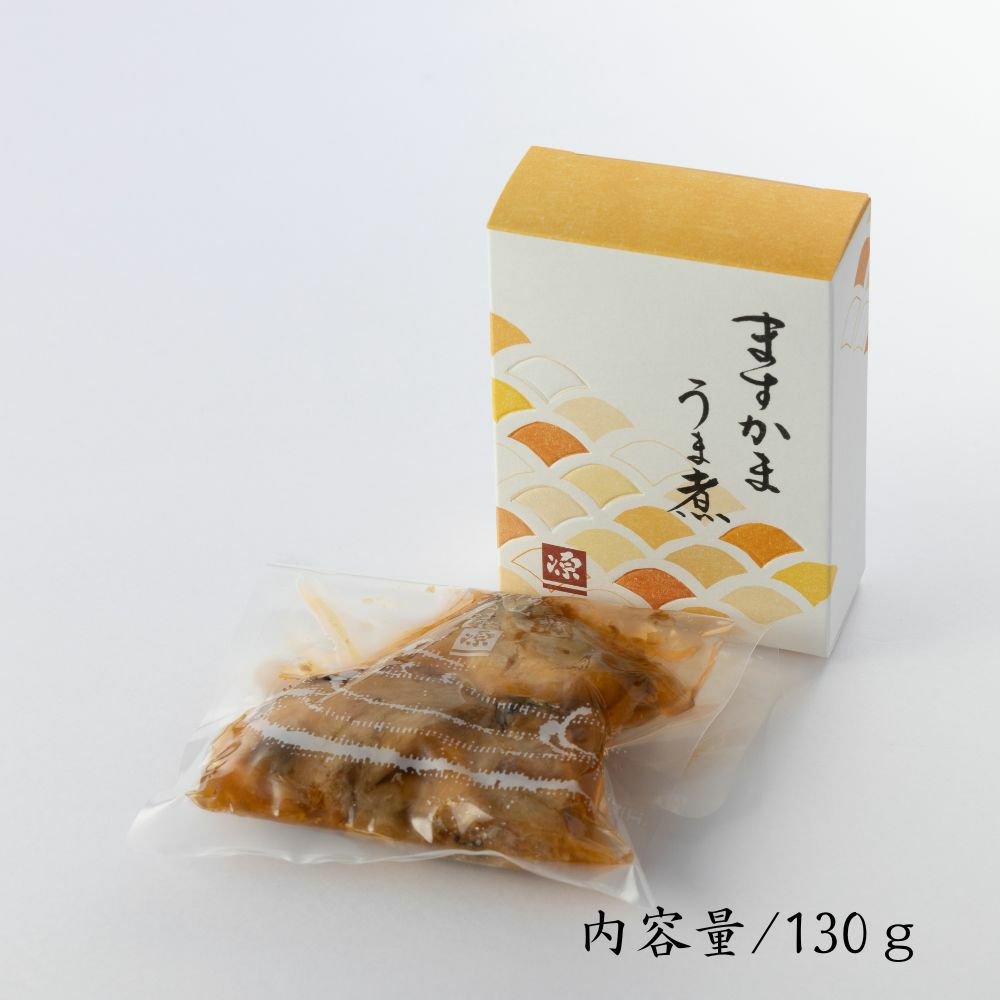 ますかまうま煮のパッケージ画像です。箱サイズが記載されています。