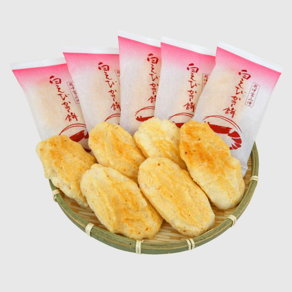 白えびかき餅　14袋入の皿盛り画像です。
